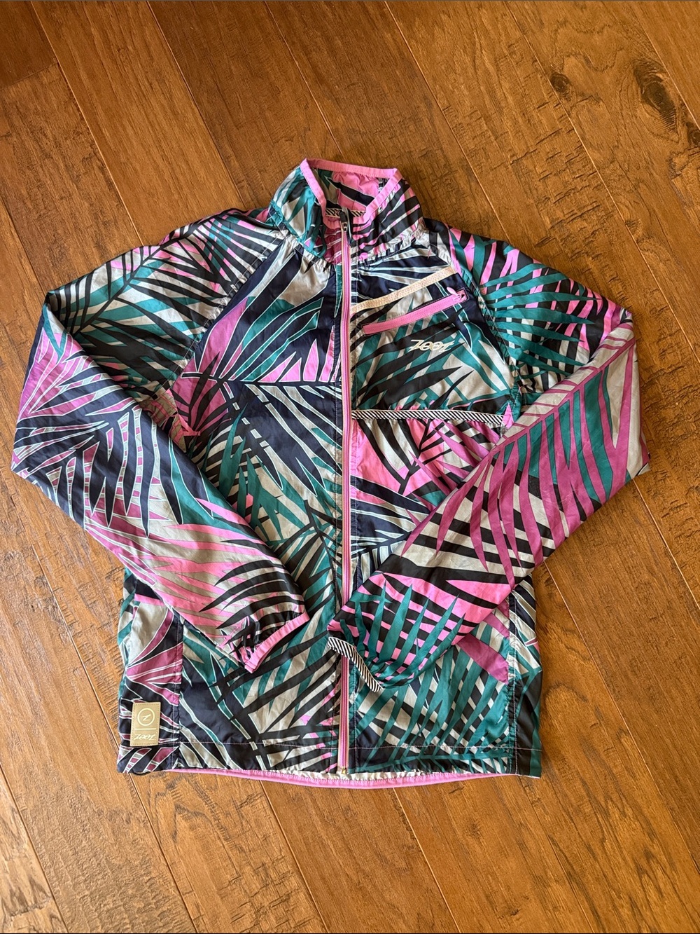 Zoot Tropical Palm-Print Running Jacket in Pink, Teal & Black